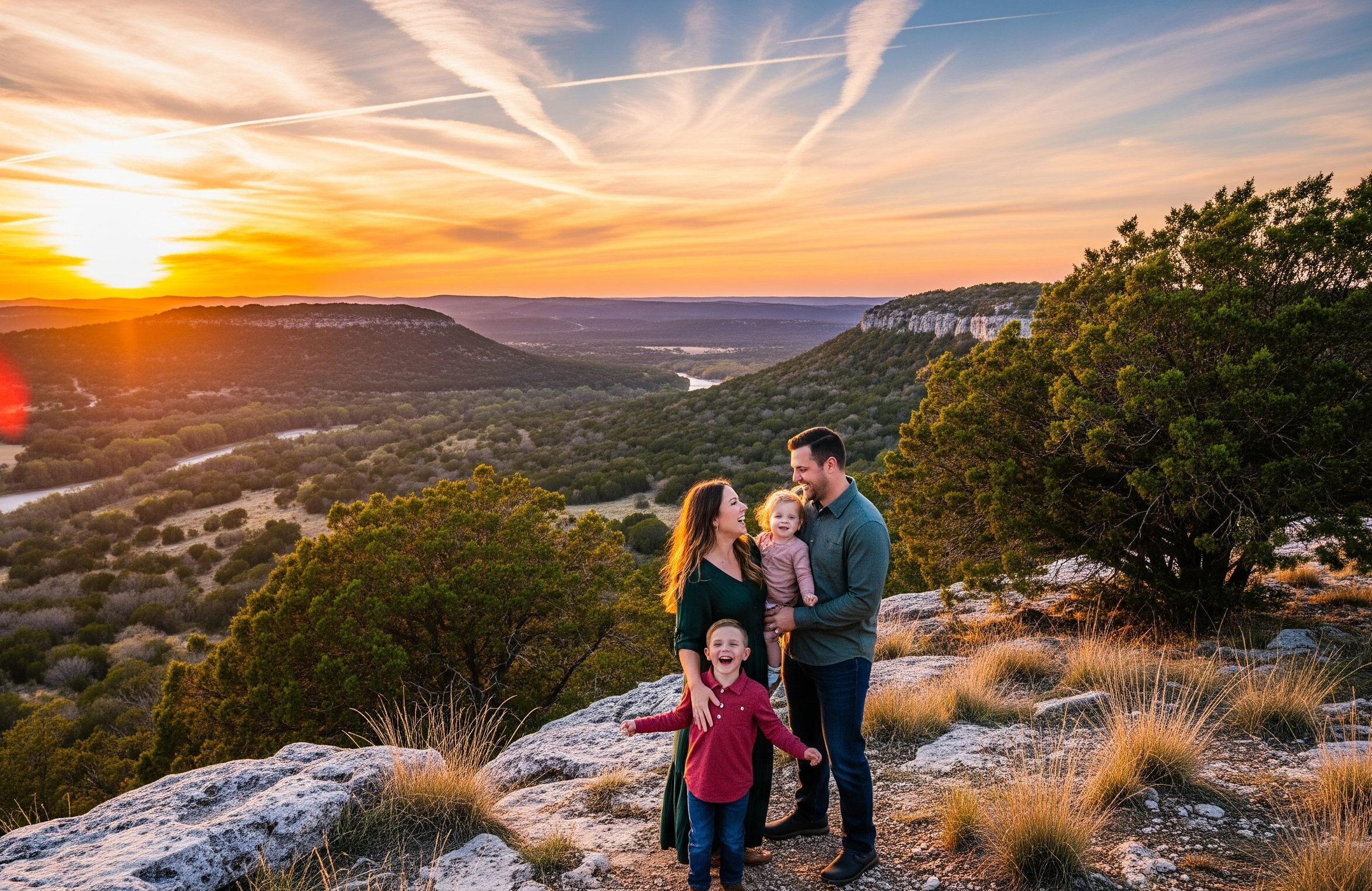 Family Enjoying The Texas Hill Country Sunset