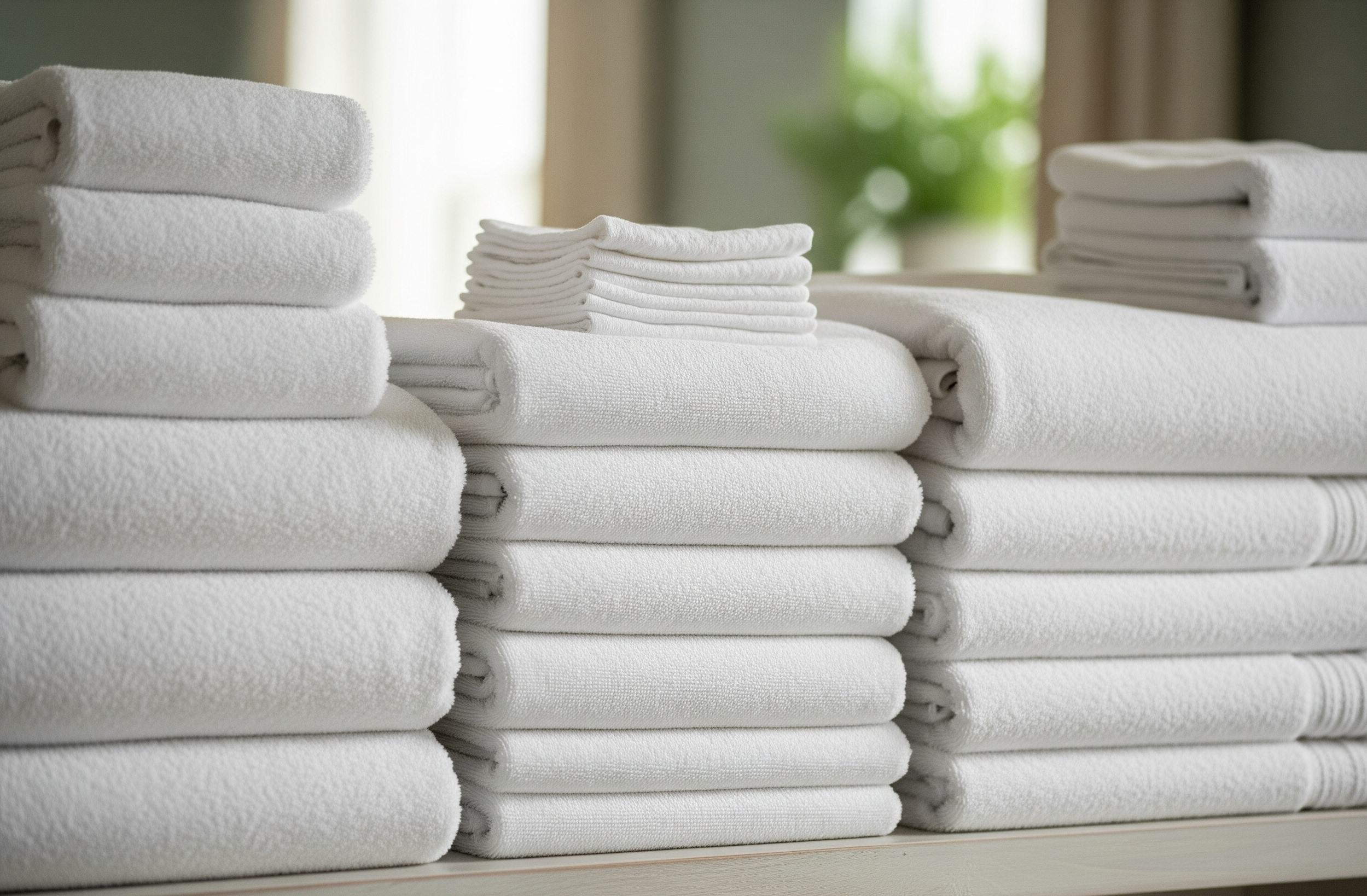 Fluffy Row Of Clean White Towels