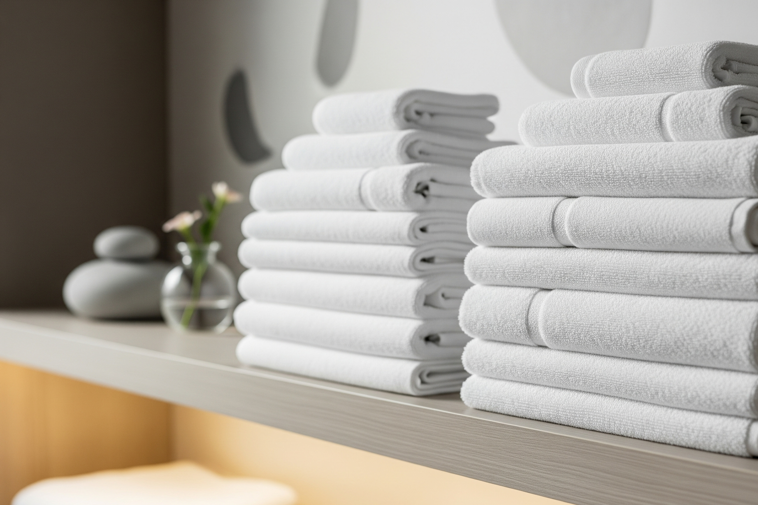 Neatly Stacked, Clean , Folded Spa Towels