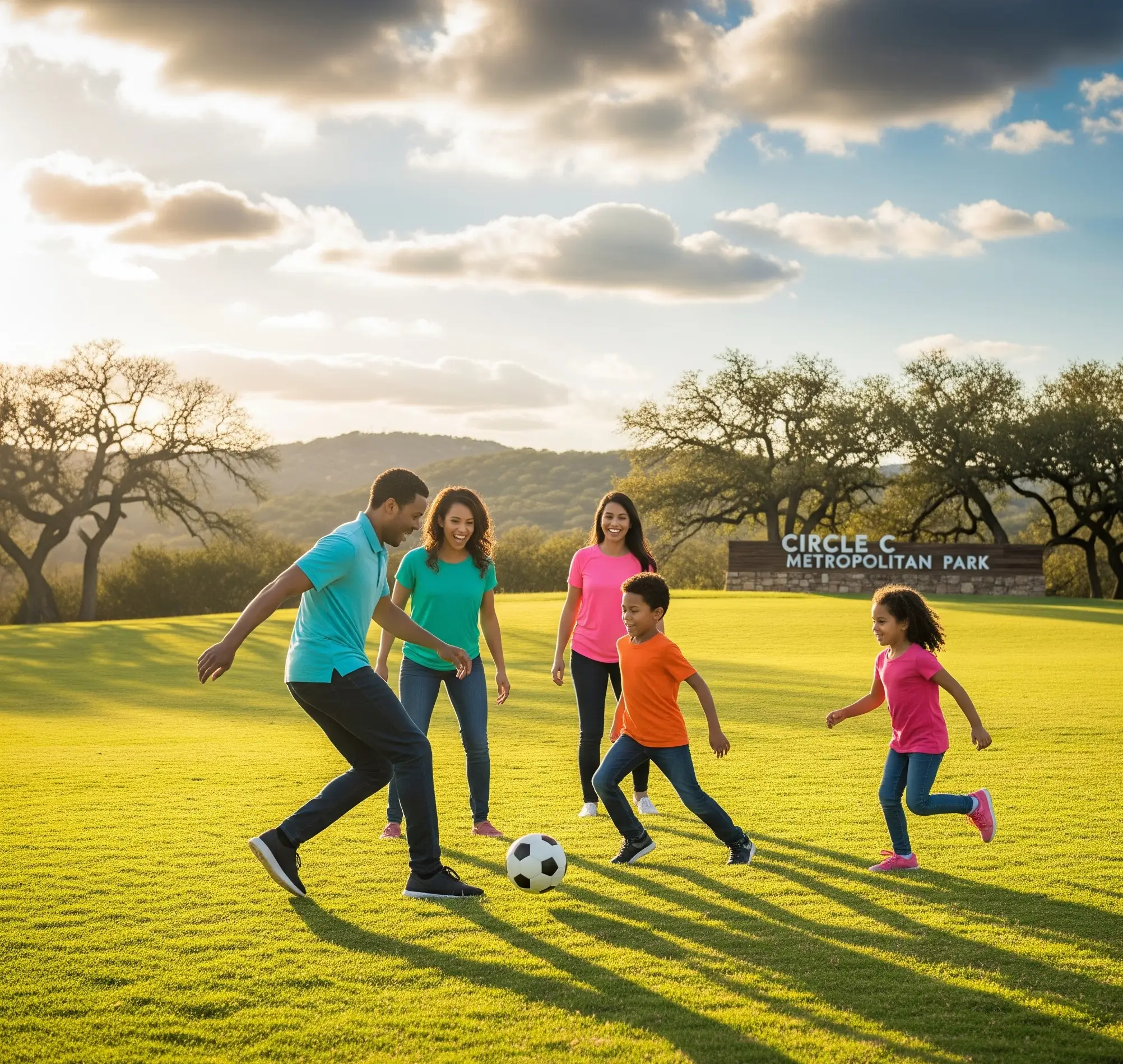 A Photo Of A Family Playing Soccer At Circle C Metropolitan Park