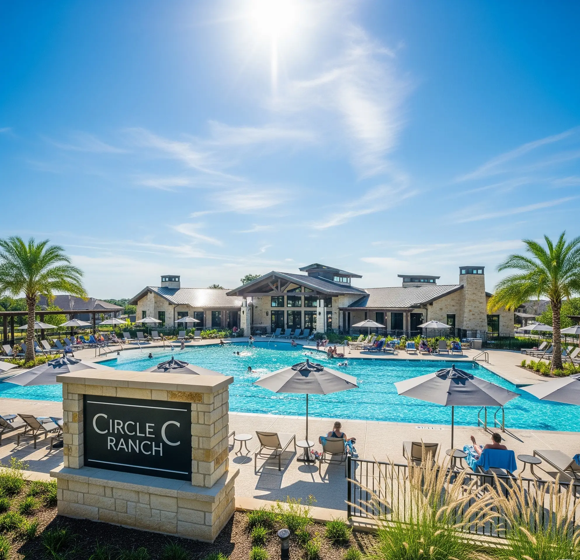 A Beautiful Shot Of The Circle C Ranch Community Center Pool On A Sunny Day
