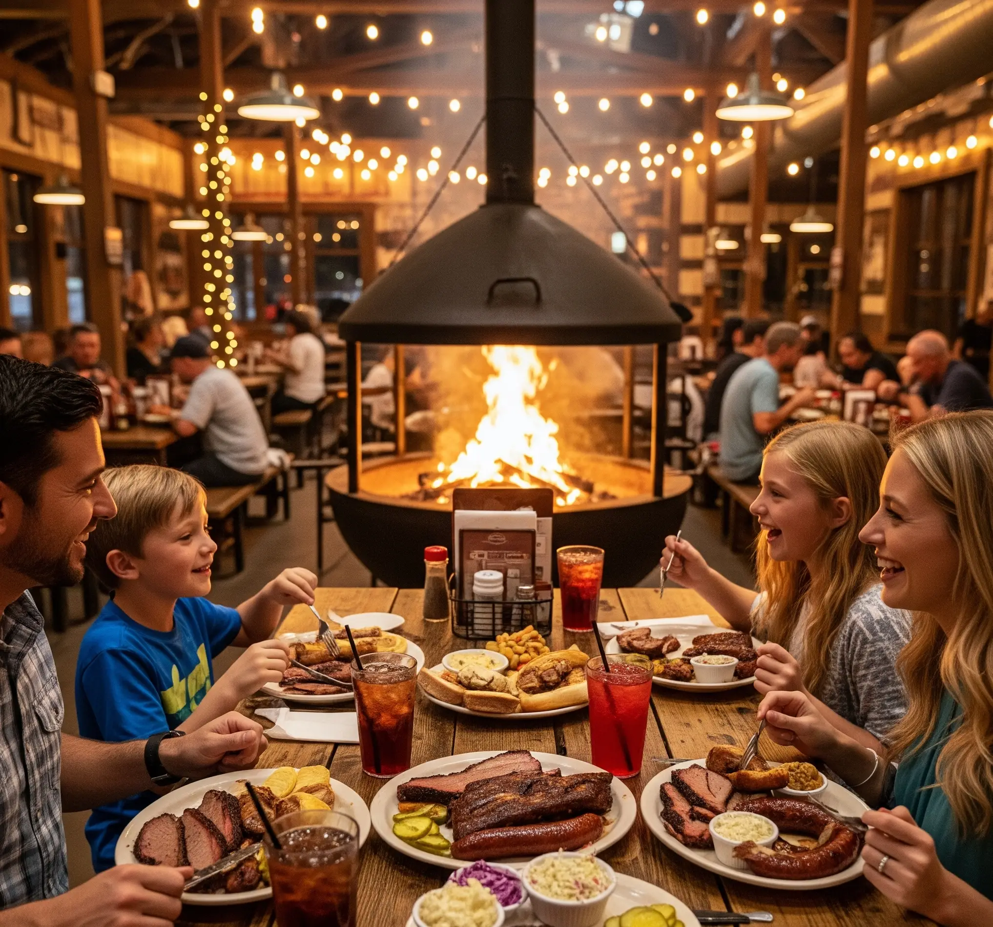 A Family Enjoying Dinner At The Salt Lick BBQ
