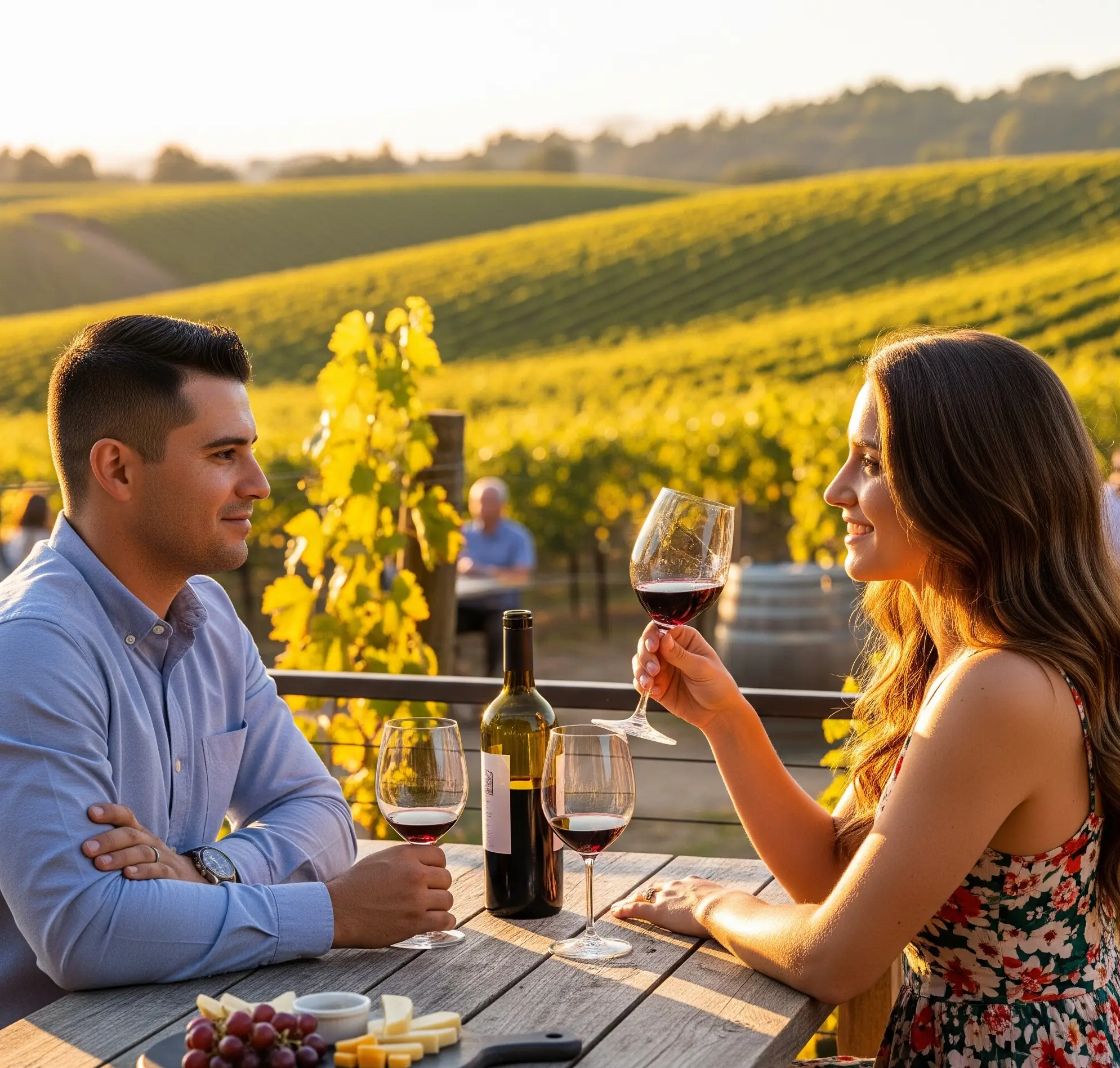 A Photo Of A Couple Enjoying A Glass Of Wine At A Local Winery