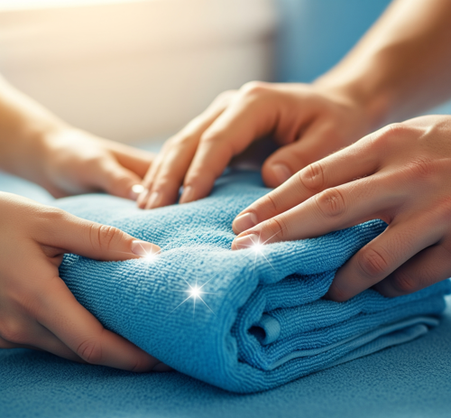 Hands On A Blue Towel